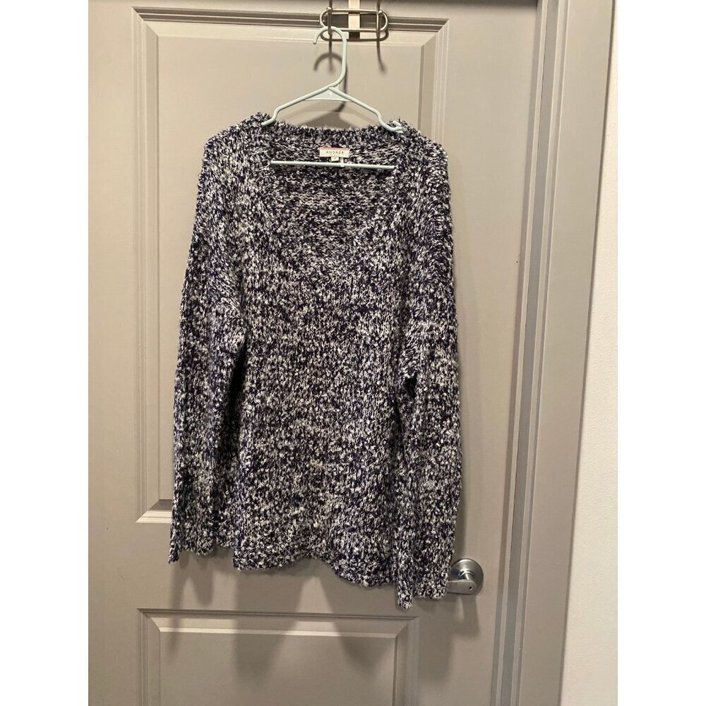 Plus Size 1X Marled Sweater Black White V Neck Boutique Knit
